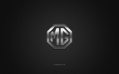MG logo, silver logo, gray carbon fiber background, MG metal emblem, MG, cars brands, creative art