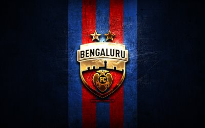Bengaluru FC, logo dor&#233;, ISL, fond en m&#233;tal bleu, football, club de football indien, logo Bengaluru FC, Inde, FC Bengaluru