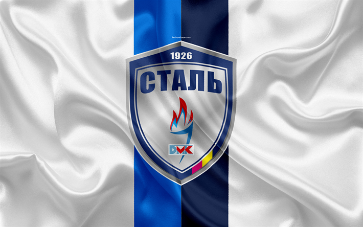 FC Stal Kamianske, 4k, Ukrayna Futbol Kul&#252;b&#252;, logo, ipek doku, beyaz bayrak, Ukrayna Premier Lig, Kamenskoye, Ukrayna, futbol, PFC Stal