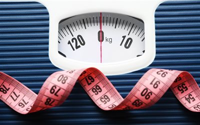 weight loss concepts, slimming, scales, measuring pink tape, healthy lifestyle