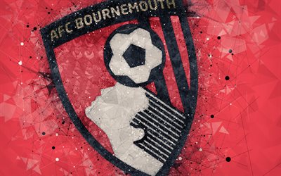AFC Bournemouth, 4k, logo, geometric art, English football club, creative emblem, red abstract background, Premier League, Bournemouth, UK, football