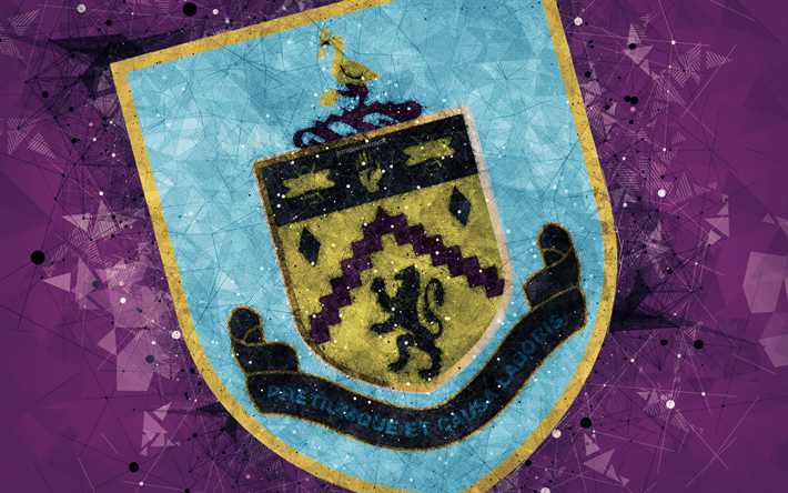 Burnley FC, 4k, logo, geometric art, English football club, creative emblem, purple abstract background, Premier League, Burnley, Lancashire, United Kingdom, football