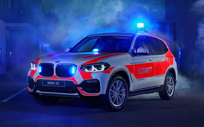 BMW X3, 2018, allemand ambulance, de croisement, de l&#39;ext&#233;rieur, &#233;clairage d&#39;urgence, le nouveau X3, voitures allemandes, xDrive20d, BMW