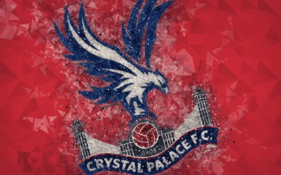 Crystal Palace FC, 4k, logotyp, geometriska art, Engelska football club, kreativa emblem, red abstrakt bakgrund, Premier League, Croydon, London, STORBRITANNIEN, fotboll