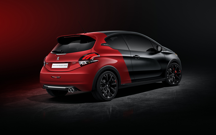 Peugeot 208 GTi Sport, 2018, 4k, exterior, rear view, tuning 208, new black and red 208, French cars, Peugeot