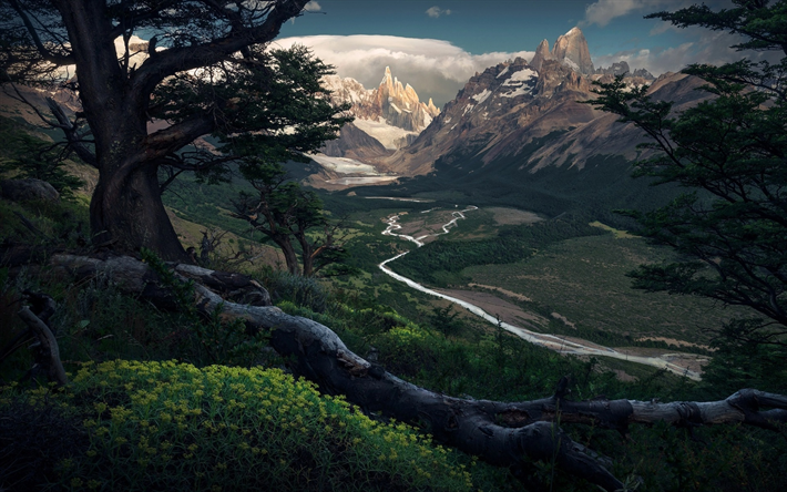 Chile, Anderna, berg, dalen, glaci&#228;rer, Patagonien, Sydamerika