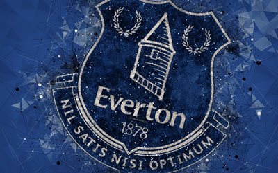 Everton FC, 4k, logo, geometrik sanat, İngiliz futbol kul&#252;b&#252;, yaratıcı amblemi, mavi soyut arka plan, Premier Lig, Liverpool, İngiltere, futbol