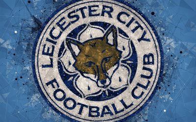 Leicester City FC, 4k, logo, geometrik sanat, İngiliz futbol kul&#252;b&#252;, yaratıcı amblem, LCFC, mavi soyut arka plan, İngiltere Premier Ligi, Leicester, İNGİLTERE, futbol