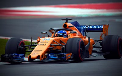 Fernando Alonso, 4k, raceway, Bilar 2018, Formel 1, McLaren MCL33, F1, McLaren 2018, Alonso, F1-bilar, nya McLaren F1, MCL33, McLaren
