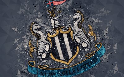 Newcastle United FC, 4k, logo, geometrinen taide, Englannin football club, luova tunnus, sininen abstrakti tausta, Premier League, Newcastle upon Tyne, Yhdistynyt Kuningaskunta, jalkapallo, EVERTON