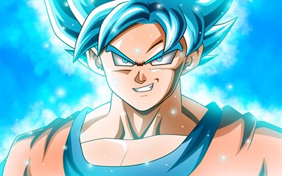 Super Saiyan Azul, 4k, close-up, DBS, Super Saiyan Deus, lutador, Dragon Ball Super, manga, Azul Goku, Dragon Ball, Goku Azul, Goku