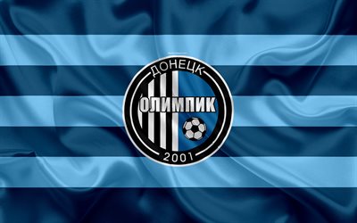 FC Olimpik Donetsk, 4k, Ukrainian football club, logo, silk texture, blue flag, Ukrainian Premier League, Donetsk, Ukraine, football