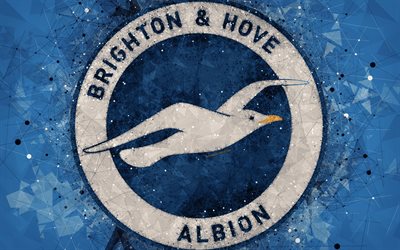 Brighton and Hove Albion FC, 4k, logo, geometric art, English football club, creative emblem, blue abstract background, Premier League, Brighton Hove, East Sussex, United Kingdom, football