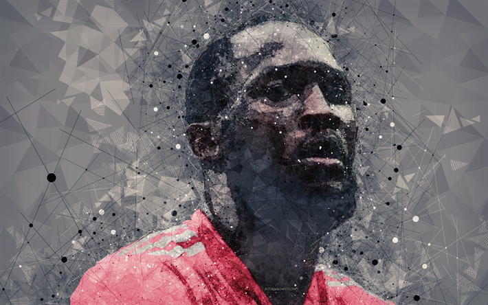 Romelu Lukaku, 4k, footballeur Belge, art cr&#233;atif, portrait, visage, geometric art, Manchester United, Premier League, Angleterre, football