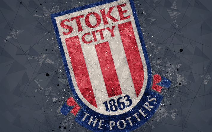 Stoke City FC, 4k, logotyp, geometriska art, Engelska football club, kreativa emblem, gr&#229; abstrakt bakgrund, Premier League, Stoke-on-Trent, F&#246;renade Kungariket, fotboll