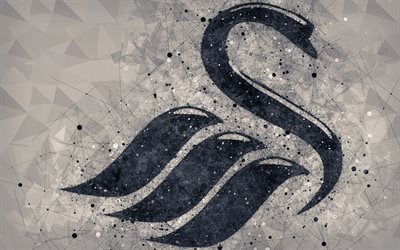 Swansea City AFC, 4k, logo, geometrinen taide, Englannin football club, luova tunnus, harmaa abstrakti tausta, Premier League, Swansea, Yhdistynyt Kuningaskunta, jalkapallo