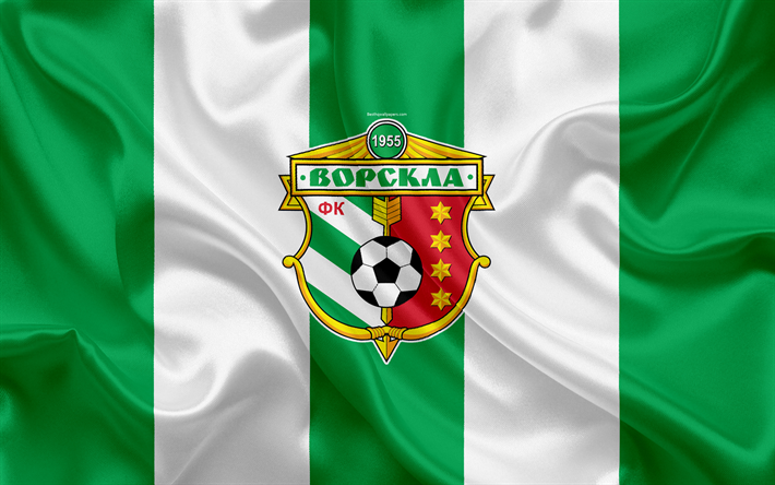 FC Vorskla Poltava, 4k, l&#39;ukrainien, le club de football, logo, soie, texture, vert drapeau blanc, de l&#39;ukraine Premier League, Poltava, en Ukraine, en football