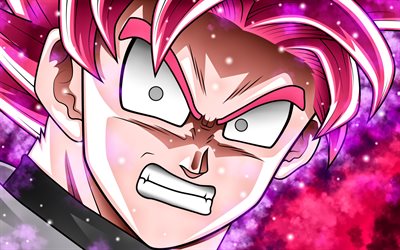 Super Saiyan de Rose, de rage, de close-up, Dragon Ball Super, Noir Goku, manga, DBS, Dragon Ball, Goku
