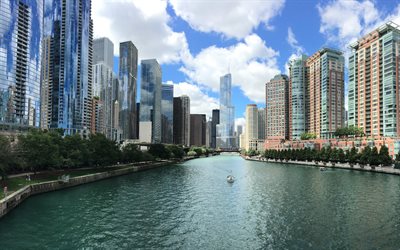 Chicago, skyscrapers, Trump International Hotel and Tower, evening, city panorama, megalopolis, USA, modern city