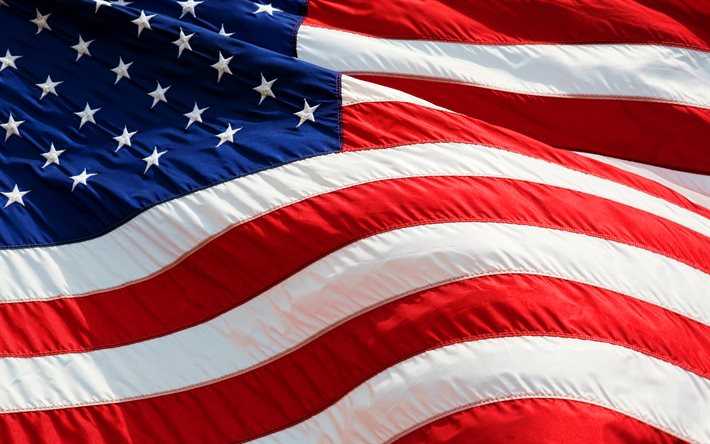 アメリカの布製フラグ, 4k, 米国, 国立記号, アメリカのフラグ, US Flag, 米, US flag
