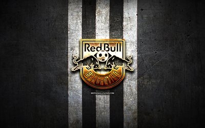 red bull bragantino fc, golden logo, serie a, black-metal-hintergrund, fussball, red bull bragantino, brasilianische fußball-club, bragantino-logo, brasilien, rb bragantino