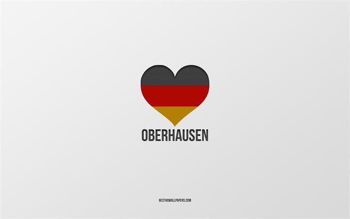 Me Encanta Oberhausen, ciudades alemanas, fondo gris, Alemania, bandera alemana coraz&#243;n, Oberhausen, ciudades favoritas, Amor Oberhausen