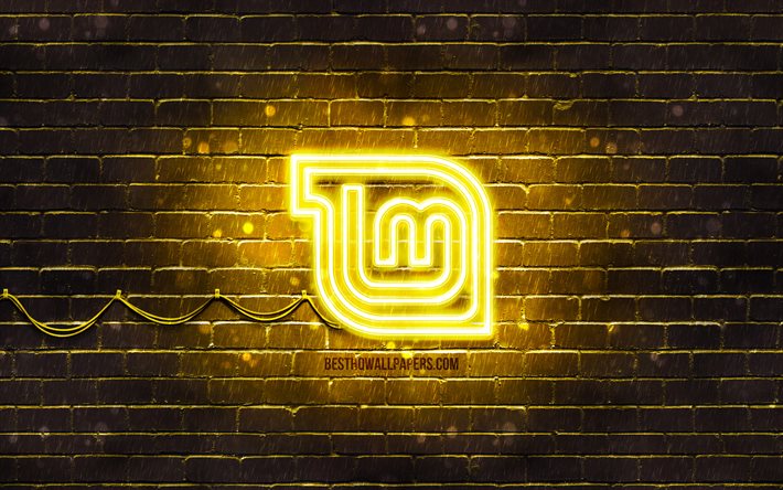 linux mint mate gelben logo, 4k, gelb brickwall -, linux-mint-mate-logo, linux, linux mint mate neon-logo, linux mint mate