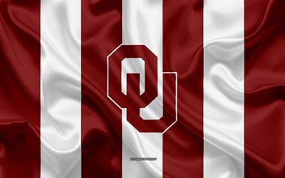 Oklahoma Sooners, American football team, emblem, silk flag, burgundy white silk texture, NCAA, Oklahoma Sooners logo, Norman, Oklahoma, USA, American football
