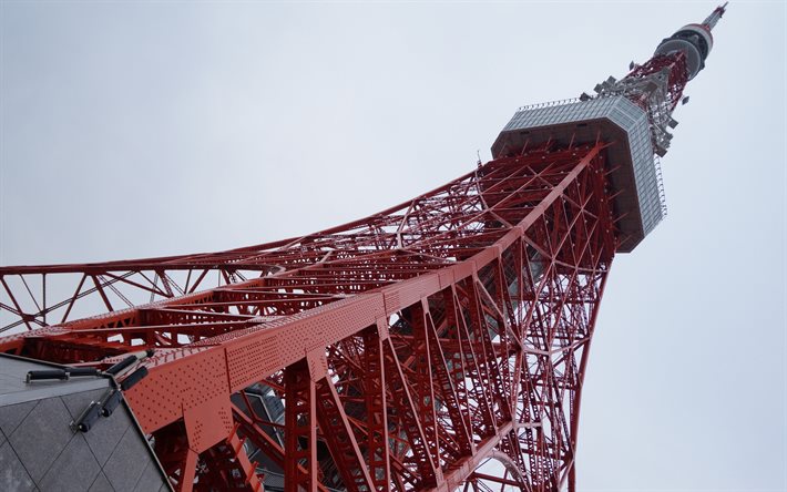 La Tokyo Tower, la torre di osservazione, blu, cielo, punto di riferimento, Minato, Tokyo, Giappone, torre di Comunicazione, Giappone Torre Radio
