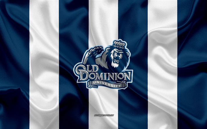 Old Dominion Monarker, Amerikansk fotboll, emblem, silk flag, bl&#229; vit siden konsistens, NCAA, Old Dominion Monarker logotyp, Norfolk, Virginia, USA
