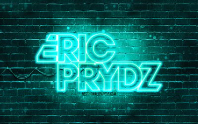 Eric Prydz turquesa logotipo, Pryda, 4k, superstars, Sueco De DJs, turquesa brickwall, Cirez D, Eric Sheridan Prydz, estrelas da m&#250;sica, Eric Prydz neon logotipo, Eric Prydz logotipo, Sheridan, Eric Prydz