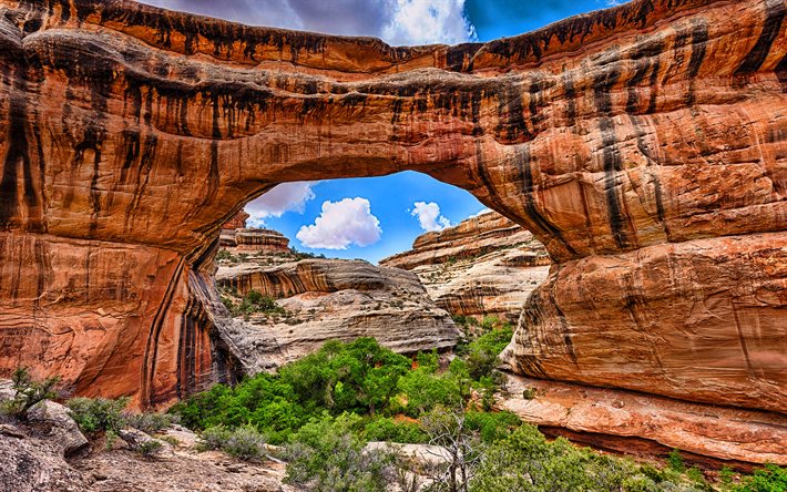 Sipapu Ponte, HDR, american marcos, deserto, rochas, Utah, EUA, Am&#233;rica, bela natureza, Natural De Pontes De Monumento Nacional