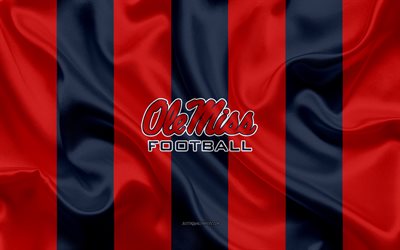 Ole Miss Rebels, American football team, emblem, silk flag, red-black silk texture, NCAA, Ole Miss Rebels logo, Oxford, Mississippi, USA, American football
