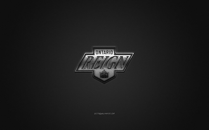 Ontario Reign, American hockey club, AHL, silver logo, gray carbon fiber background, hockey, Ontario, California, USA, Ontario Reign logo
