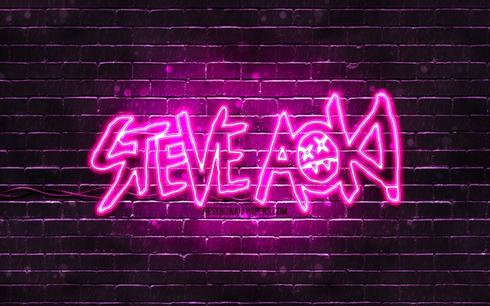 Steve Aoki紫色のロゴ, 4k, superstars, アメリカのDj, 紫brickwall, Steve Aokiロゴ, Steve青木裕之, Steve Aokiネオンのロゴ, 音楽星, Steve Aoki