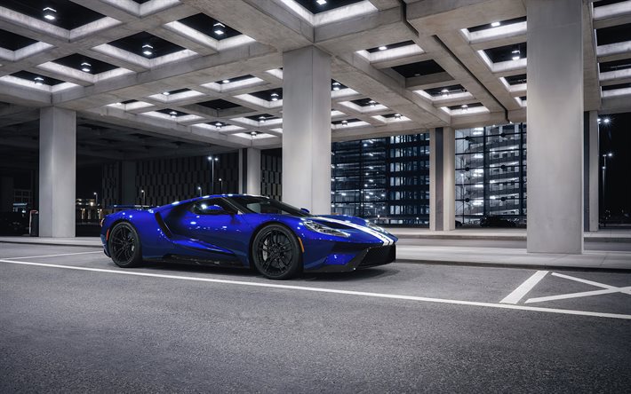 Ford GT, 2020, blue supercar, front view, exterior, hypercar, American sports cars, Ford