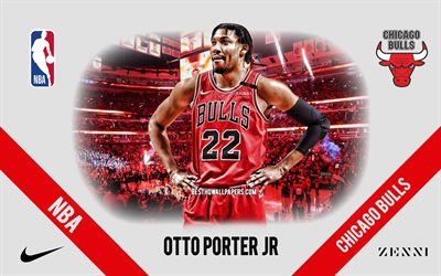 Otto Porter, Chicago Bulls, Amerikkalainen Koripalloilija, NBA, muotokuva, USA, koripallo, United Center, Chicago Bulls logo