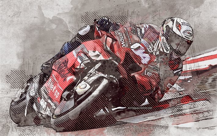 Andrea Dovizioso, Italian motorcycle racer, grunge art, creative art, painted Andrea Dovizioso, drawing, MotoGP, digital art, Ducati Corse, Ducati Desmosedici