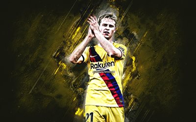Frenkie de Jong, FC Barcelona, Dutch soccer player, midfielder, yellow stone background, La Liga, Spain, football