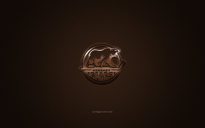 Hershey Bears, American hockey club, AHL, ruskea logo, ruskea hiilikuitu tausta, j&#228;&#228;kiekko, Hershey, Pennsylvania, USA, Hershey Bears-logo