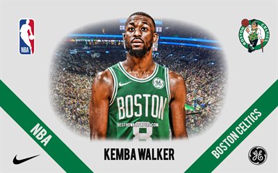 Kemba Walker, Boston Celtics, Amerikkalainen Koripalloilija, NBA, muotokuva, USA, koripallo, TD Garden, Boston Celtics-logo