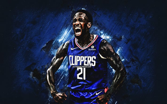 Patrick Beverley, NBA, Los Angeles Clippers, blue stone background, American Basketball Player, portrait, USA, basketball, Los Angeles Clippers players