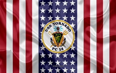 USS Tornado Emblem, PC-14, American Flag, US Navy, USA, USS Tornado Badge, US warship, Emblem of the USS Tornado