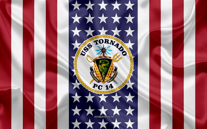 USS Tornado Emblem, PC-14, Amerikanska Flaggan, US Navy, USA, USS Tornado Badge, AMERIKANSKA krigsfartyg, Emblem av USS Tornado