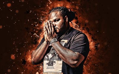 Tee Grizzley, 4k, american rapper, brown neon lights, music stars, creative, Terry Sanchez Wallace Jr, american celebrity, Tee Grizzley 4K