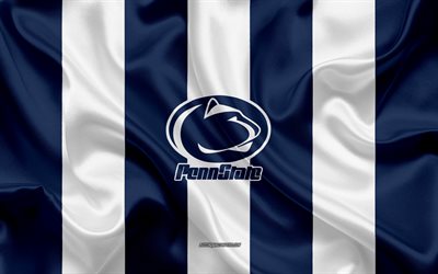 Penn State Nittany Lions, American football team, emblem, silk flag, blue and white silk texture, NCAA, Penn State Nittany Lions logo, University Park, Pennsylvania, USA, American football, Pennsylvania State University