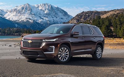 Chevrolet Traverse, 2021, front view, exterior, SUV, new burgundy Traverse, american cars, Chevrolet