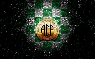 Chapecoense FC, glitter logo, Serie A, green white checkered background, soccer, Chapecoense SC, brazilian football club, Chapecoense logo, mosaic art, football, Brazil, ACF