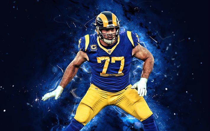 Andrew Whitworth, 4k, ffensive tackle, Los Angeles Rams, american football, NFL, LA Rams, Andrew James Whitworth, National Football League, neon lights, Andrew Whitworth Rams, Andrew Whitworth 4K
