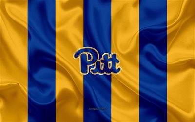 Pittsburgh Panthers, American football team, emblem, silk flag, blue-yellow silk texture, NCAA, Pittsburgh Panthers logo, Pittsburgh, Pennsylvania, USA, American football